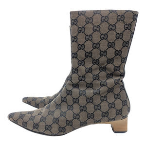 Gucci Vintage GG Logo Monogram Low Heel Pointy Toe Zip Up Booties Size 8B